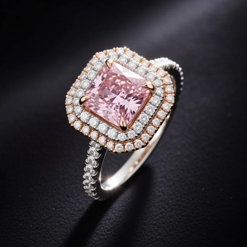 Platinum Rose Gold 2.06ct Radiant Cut Fancy Pink Diamond and Diamond Ring 29 Platinum Rose Gold 2.06ct Radiant Cut Fancy Pink Diamond and Diamond Ring