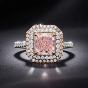 Platinum Rose Gold 2.06ct Radiant Cut Fancy Pink Diamond and Diamond Ring