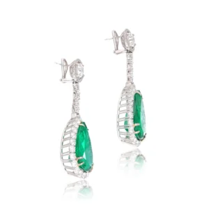 Platinum, 39.90ct Colombian Emerald and Diamond Drop Earrings