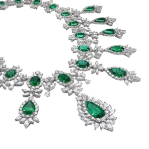 Platinum, 144.07ctw Zambian Emerald and Diamond Necklace 5 Platinum, 144.07ctw Zambian Emerald and Diamond Necklace