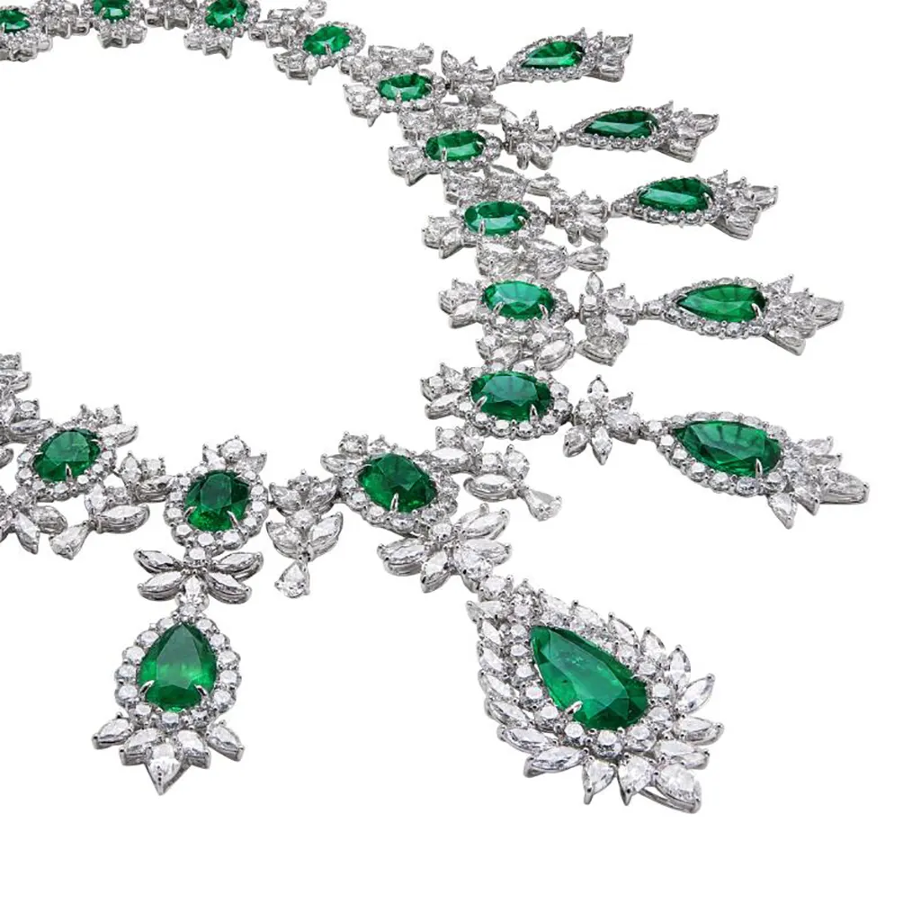 Platinum, 144.07ctw Zambian Emerald and Diamond Necklace 3 Platinum, 144.07ctw Zambian Emerald and Diamond Necklace