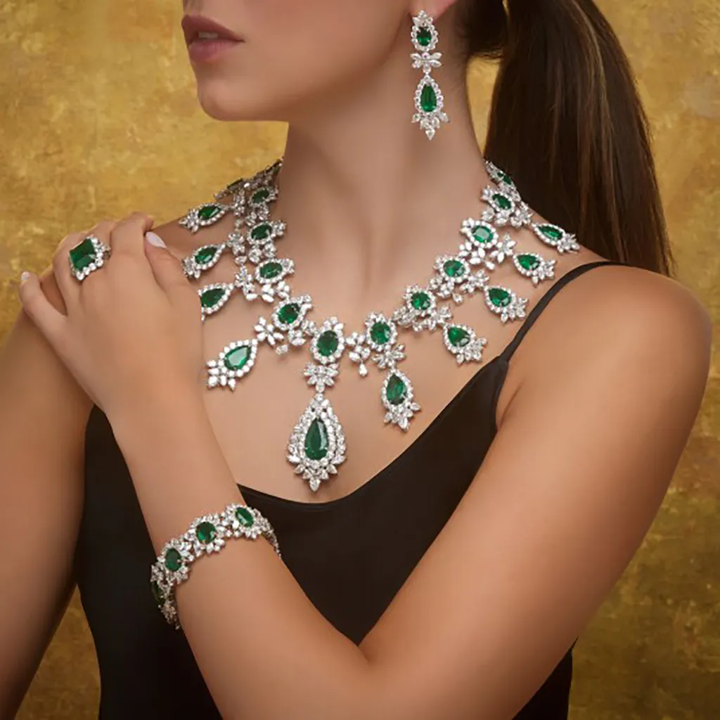 Platinum, 144.07ctw Zambian Emerald and Diamond Necklace 4 Platinum, 144.07ctw Zambian Emerald and Diamond Necklace