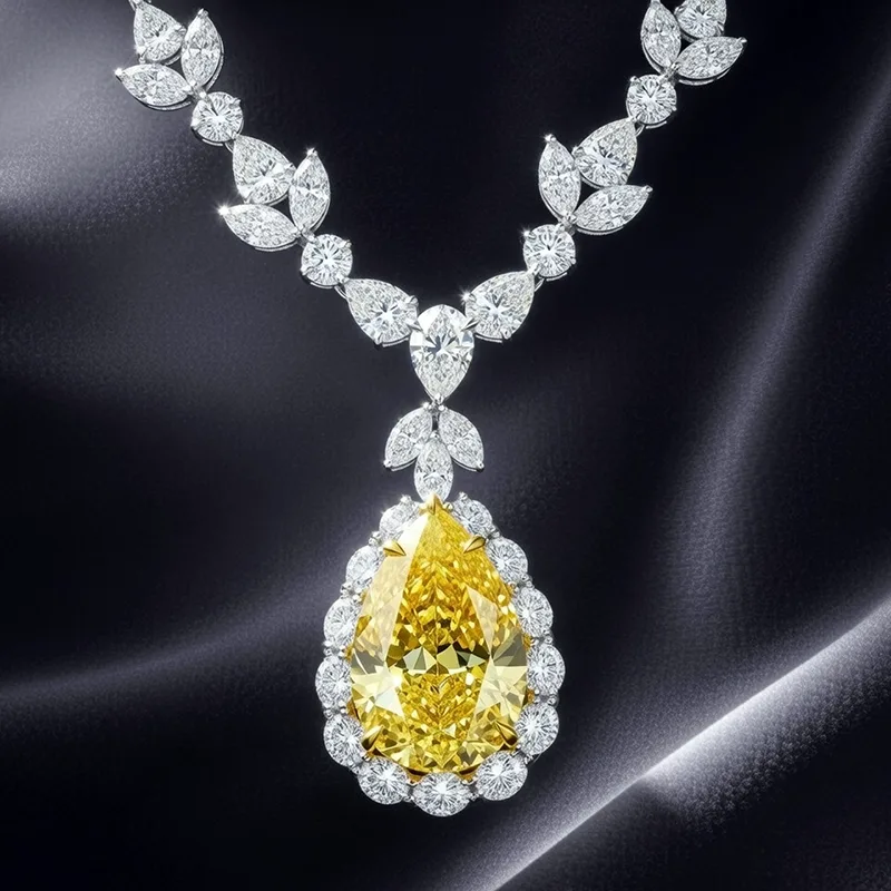 Platinum 35.31ct Pear Shape Fancy Intense Yellow Diamond and Diamond Pendant Necklace 29 Platinum 35.31ct Pear Shape Fancy Intense Yellow Diamond and Diamond Pendant Necklace