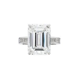 Platinum 10.01ct Emerald Cut Diamond and Diamond Engagement Ring