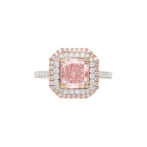 Platinum Rose Gold 2.06ct Radiant Cut Fancy Pink Diamond and Diamond Ring
