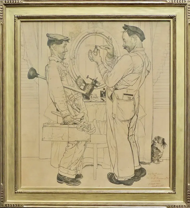 Spectacular Norman Rockwell Plumbers Post Cover Pencil Study 1951 2 Norman Rockwell "Plumbers" Post Cover, Pencil Study 1951