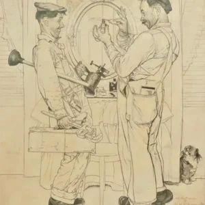 Norman Rockwell "Plumbers" Post Cover, Pencil Study 1951