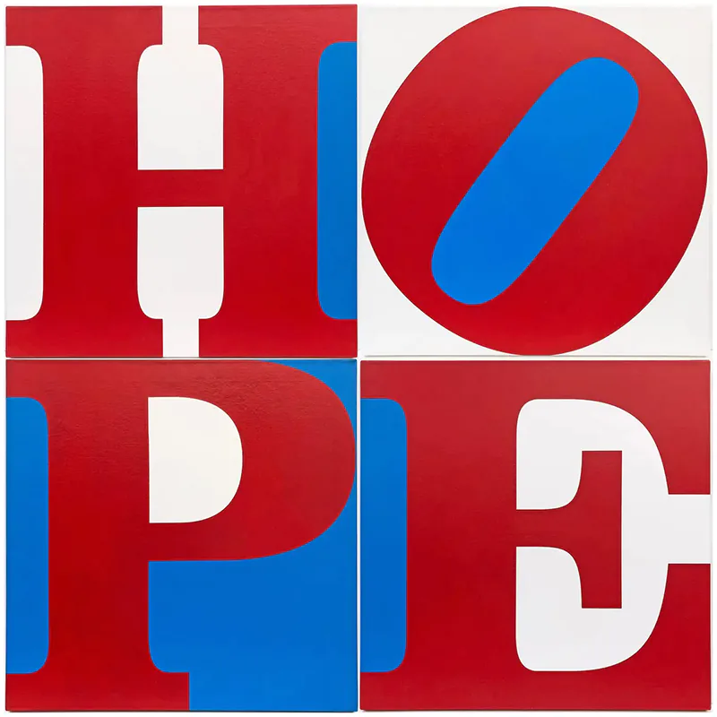 Robert Indiana HOPE (R/W/B) large original 4 panel painting 2008 1 Robert Indiana HOPE (R/W/B), large original 4 panel painting 2008