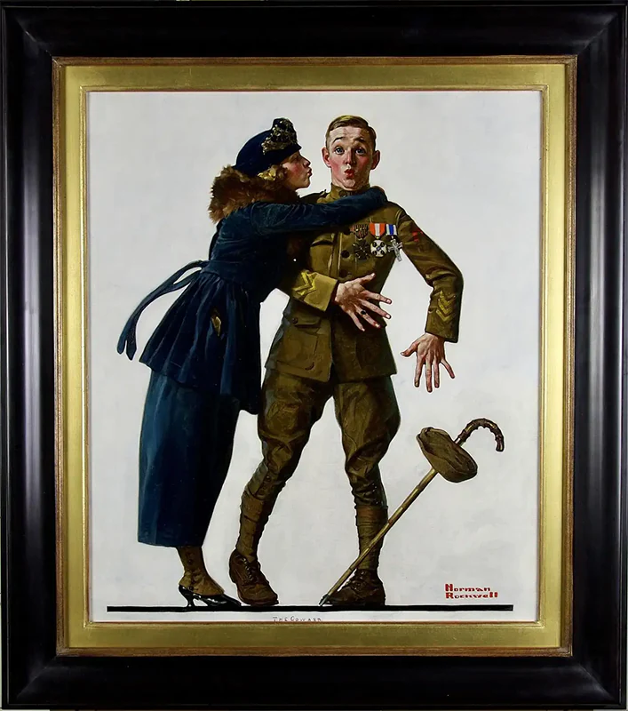 Norman Rockwell "The Coward" Original cover for Life magazine, Woman Kissing World War I Soldier 1919