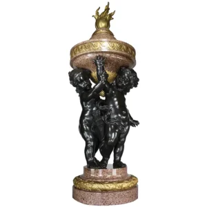René Rozet Monumental Pair French 19th Century Putto Flambeaux Urns Torchere Urn Sculptures Circa: 1894