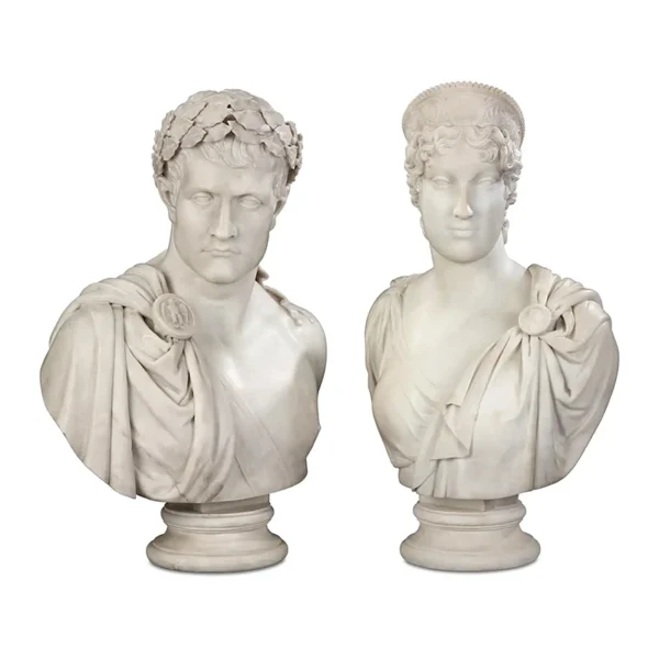 Pair of Carrara Marble Busts of the Emperor Napoleon and Empress Marie Louise Circa 1807-10