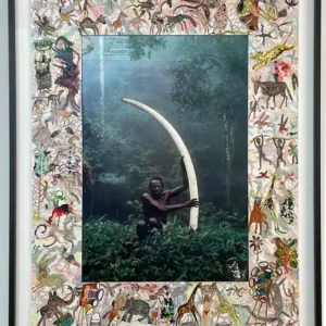Peter Beard Elui with World Record Cow Elephant Tusk, 47 lbs Marsabit Forest Kenya