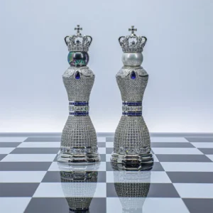 Pearl Royale Chess Set 14K White Gold & Diamonds Ed. of 3 by Colin Burn