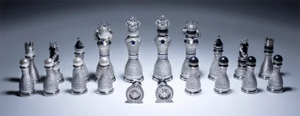 Pearl Royale Chess Set 14K White Gold & Diamonds Ed. of 3 by Colin Burn