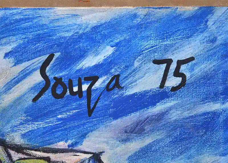 Magnificent F.N. Souza Abstract Painting Town Scene 49 W 1975 4 F.N. Souza Abstract Painting Town Scene 49"W 1975