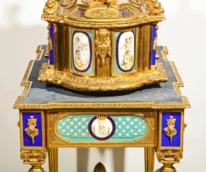 Important Rare French Ormolu Sevres Style Porcelain Jewelry Box on Bronze Table 1880 15 Important Rare French Ormolu Sevres Style Porcelain Jewelry Box on Bronze Table