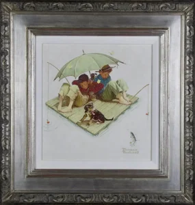 Norman Rockwell Me and My Pal: Fishing Raft Four Seasons Calendar Illustration 1954