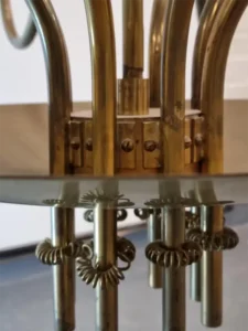 Genuine Paavo Tynell Pair Of Commissioned Chandeliers Brass & Glass Taito Oy 1950s 11 Paavo Tynell Pair Of Commissioned Chandeliers Brass & Glass Taito Oy 1950s