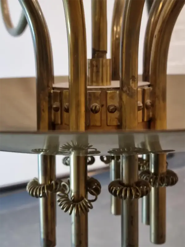 Genuine Paavo Tynell Pair Of Commissioned Chandeliers Brass & Glass Taito Oy 1950s 7 Paavo Tynell Pair Of Commissioned Chandeliers Brass & Glass Taito Oy 1950s