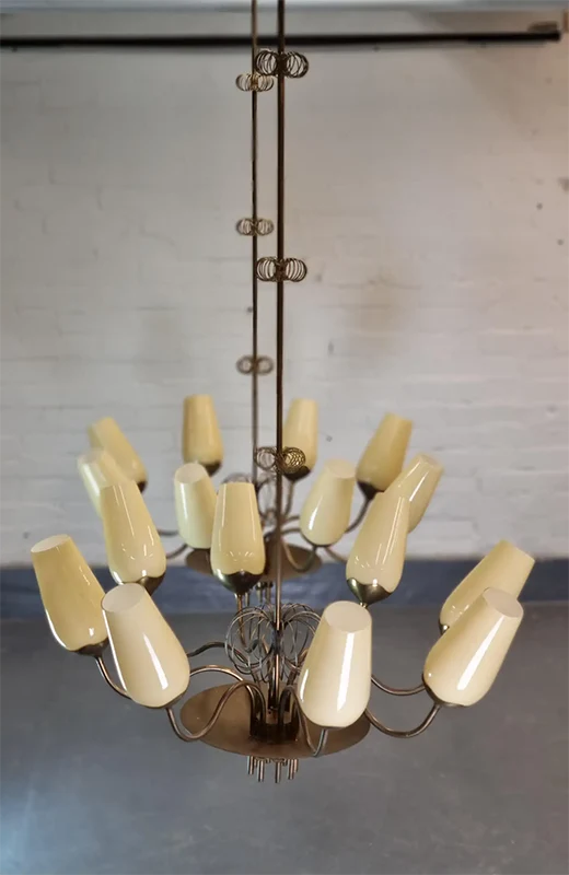 Genuine Paavo Tynell Pair Of Commissioned Chandeliers Brass & Glass Taito Oy 1950s 2 Paavo Tynell Pair Of Commissioned Chandeliers Brass & Glass Taito Oy 1950s