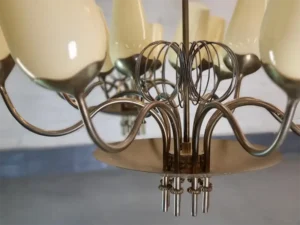 Genuine Paavo Tynell Pair Of Commissioned Chandeliers Brass & Glass Taito Oy 1950s 9 Paavo Tynell Pair Of Commissioned Chandeliers Brass & Glass Taito Oy 1950s