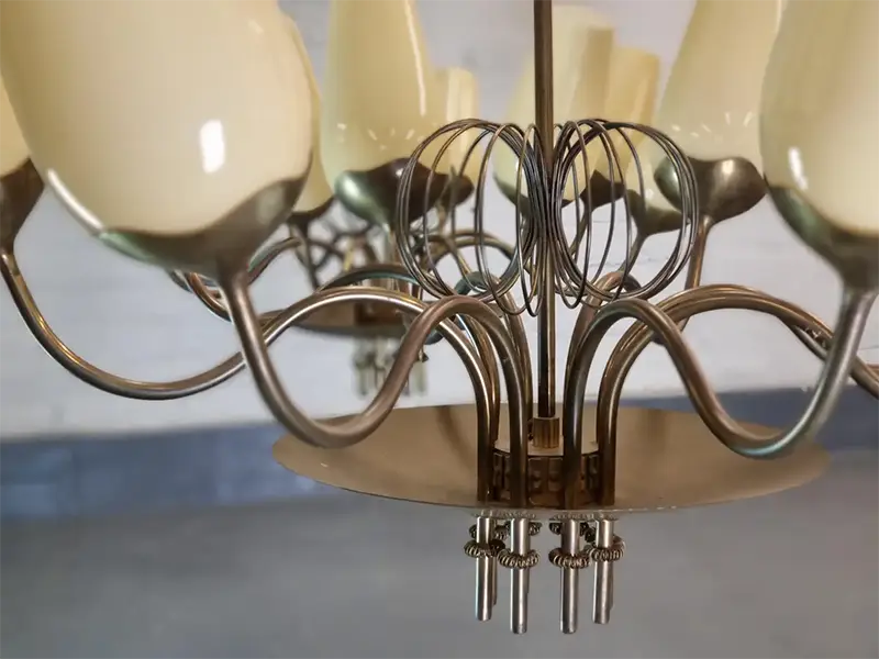 Genuine Paavo Tynell Pair Of Commissioned Chandeliers Brass & Glass Taito Oy 1950s 4 Paavo Tynell Pair Of Commissioned Chandeliers Brass & Glass Taito Oy 1950s