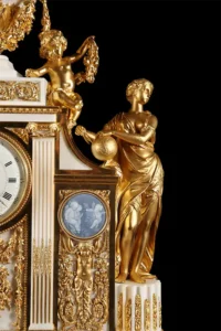 Important Five Pieces Marble and Gilded Bronze Clock Set France 1860