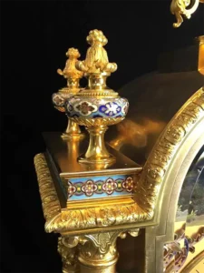 Massive 1880 Antique Ormolu Bronze Enameled Automaton Musical Bracket Clock