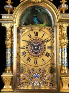 Massive 1880 Antique Ormolu Bronze Enameled Automaton Musical Bracket Clock