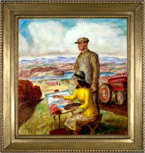 John Steuart Curry 'Sketching Wisconsin' original oil painting Signed 1946