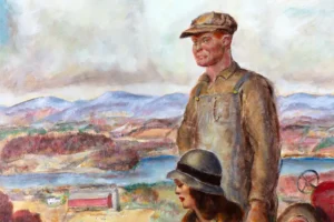 John Steuart Curry Sketching Wisconsin original oil painting Signed 1946