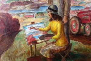 John Steuart Curry Sketching Wisconsin original oil painting Signed 1946