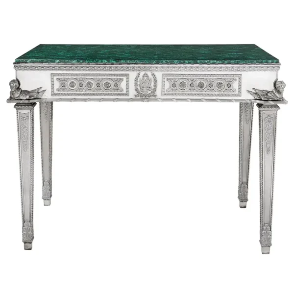 Russian Malachite and Silver Table by Imperial Silversmiths the Grachev Brothers 1884