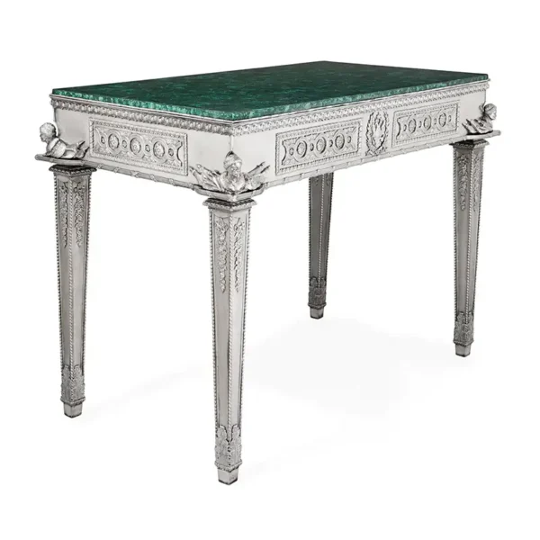 Russian Malachite and Silver Table by Imperial Silversmiths the Grachev Brothers 1884