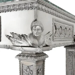 Russian Malachite and Silver Table by Imperial Silversmiths the Grachev Brothers 1884