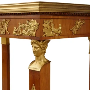 Important and Very Rare Pair of Micromosaic Malachite and Walnut Console Tables 1820