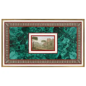 Important and Very Rare Pair of Micromosaic Malachite and Walnut Console Tables 1820