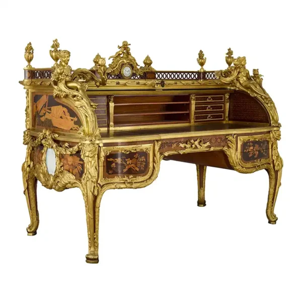 Antique French Marquetry Ormolu and Jasperware Bureau du Roi by Beurdeley 1890
