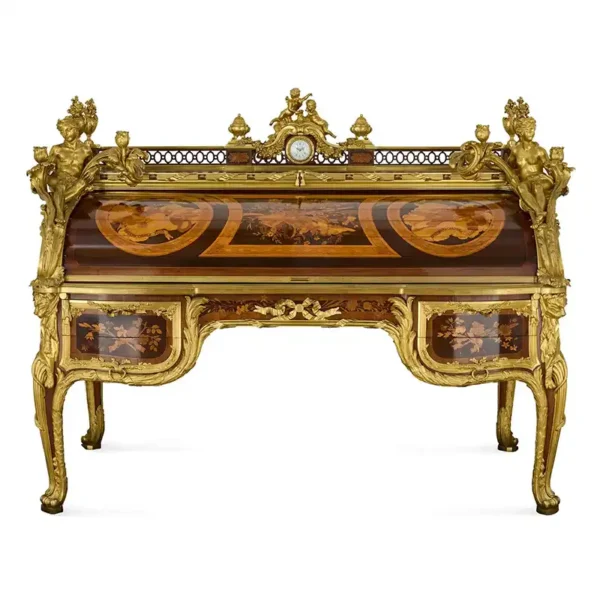 Antique French Marquetry Ormolu and Jasperware Bureau du Roi by Beurdeley 1890