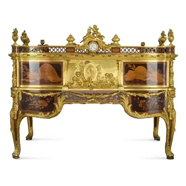 Antique French Marquetry Ormolu and Jasperware Bureau du Roi by Beurdeley 1890