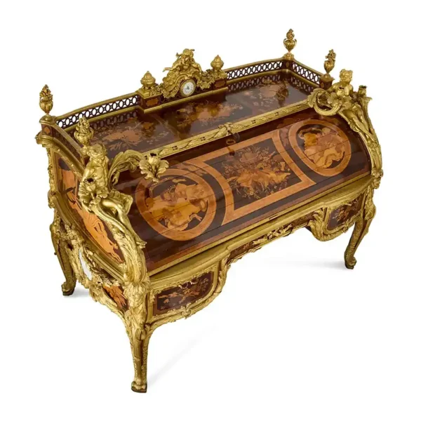 Antique French Marquetry Ormolu and Jasperware Bureau du Roi by Beurdeley 1890