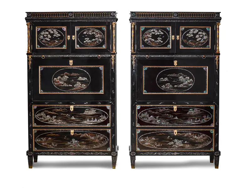 A fine pair of Japanese export lacquer secretaires owned by Sir Stamford Raffles 1813 1 A fine pair of Japanese export lacquer secretaires owned by Sir Stamford Raffles 1813
