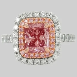 GIA Certified Fancy Intense Pink Diamond Double Halo Platinum Ring