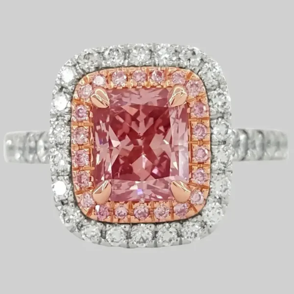 GIA Certified Fancy Intense Pink Diamond Double Halo Platinum Ring