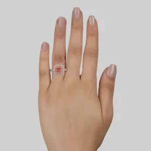 GIA Certified Fancy Intense Pink Diamond Double Halo Platinum Ring