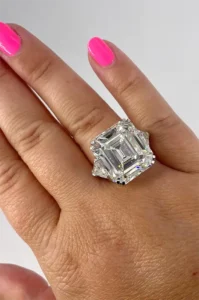 J. Birnbach 18.04 Carat Emerald Cut Diamond Engagement Ring with Trillions