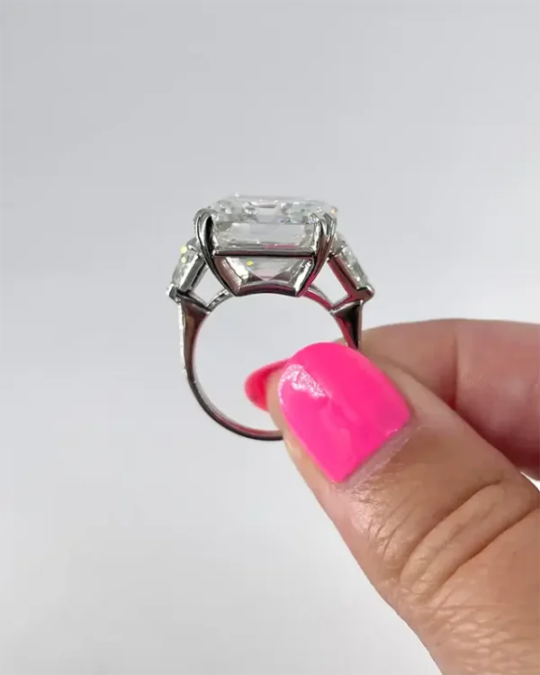 J. Birnbach 18.04 Carat Emerald Cut Diamond Engagement Ring with Trillions