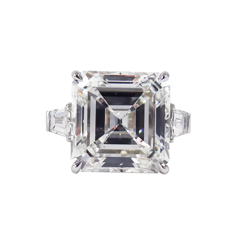 J. Birnbach GIA 21.13 Carats Ascher Cut Diamond Ring with Tapered Baguettes 2 J. Birnbach GIA 21.13 Carats Ascher Cut Diamond Ring with Tapered Baguettes