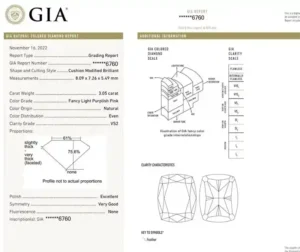GIA Certified 3.05 Carat Cushion Cut Light Purplish Pink Diamond Engagement Ring