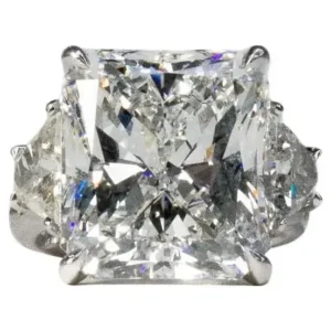 J. Birnbach GIA Certified 15.25 Carat H VS2 Radiant Diamond Three-Stone Ring